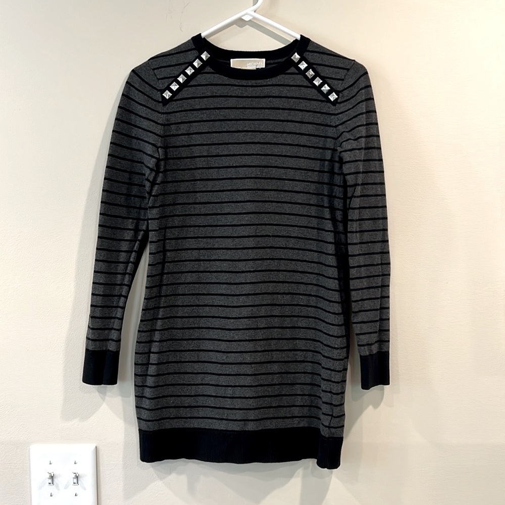 🔥Michael Kors Black and Gray Striped Sweater Dress with Stud Accents🔥